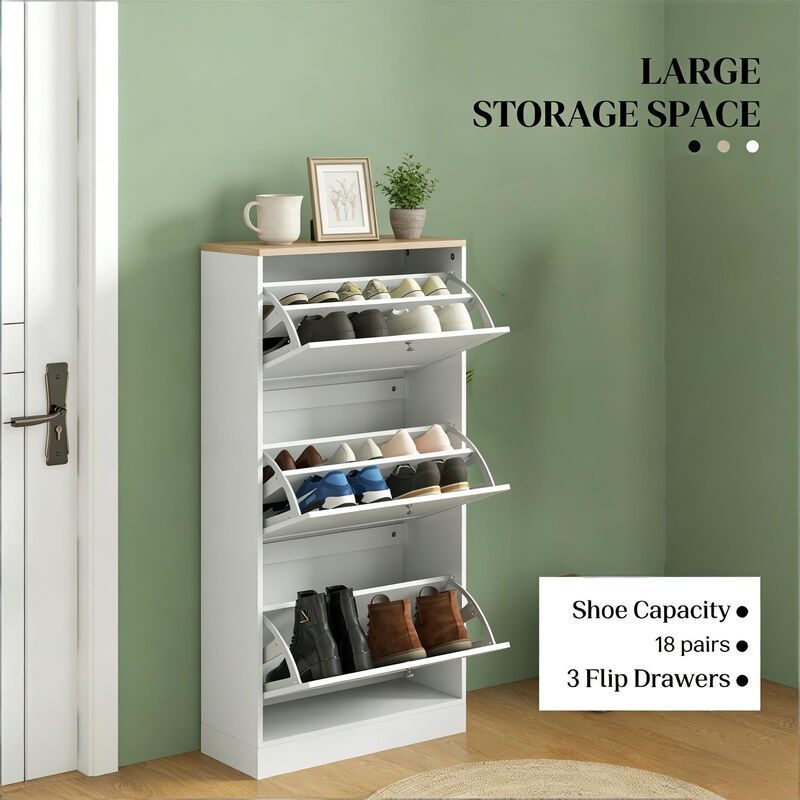 Shoe Cabinet with 3 Flip Drawers - Modern Narrow Shoe Storage for Entryway, 12-18 Pairs image number 4