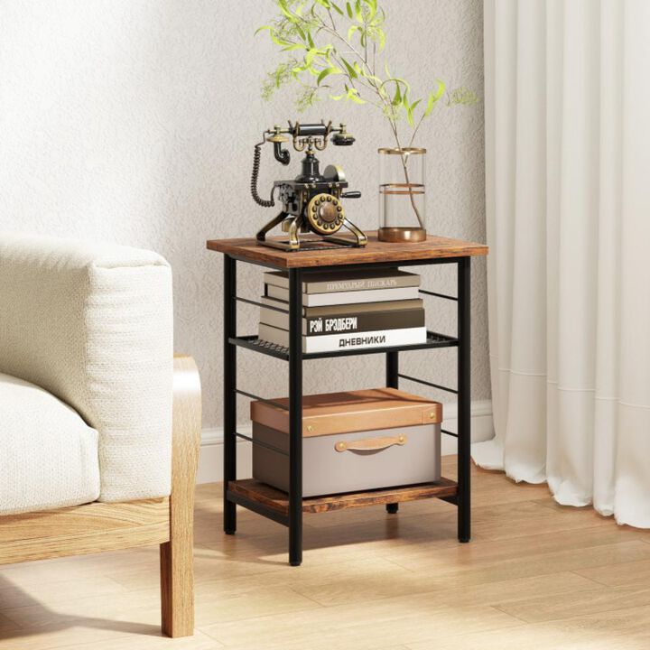 Hivvago 3-Tier End Table Set of 2 Side Table with Storage Shelves Metal Frame