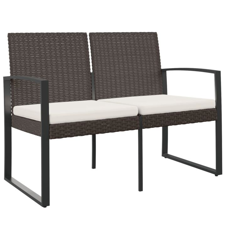 vidaXL 2-Seater Outdoor Patio Bench with Cushions - Brown PP Rattan - Comfortable, Durable, and Weather Resistant Garden Furniture