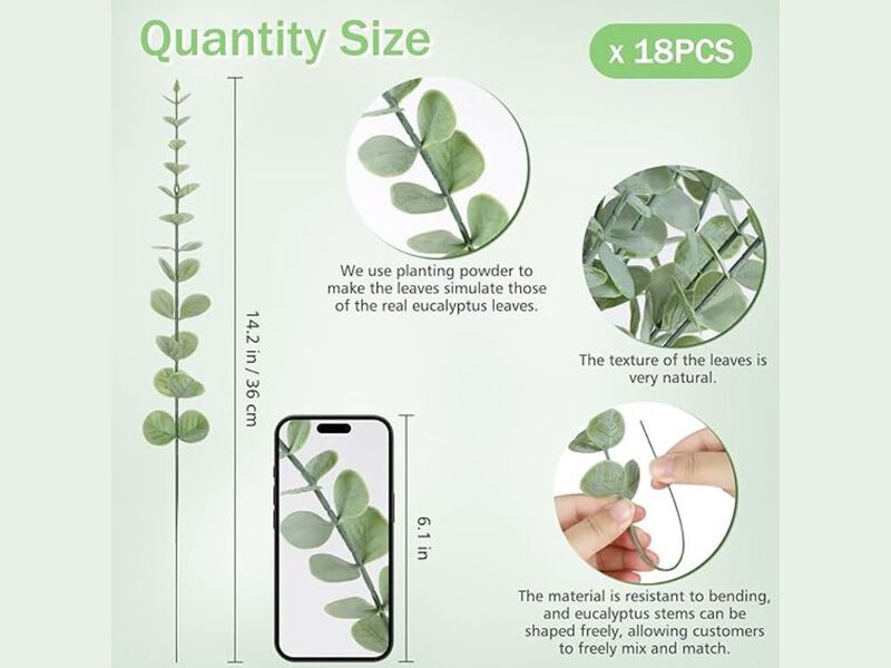 18 Piece Artificial Eucalyptus Flower Stems Wedding Centerpiece Decor image number 2