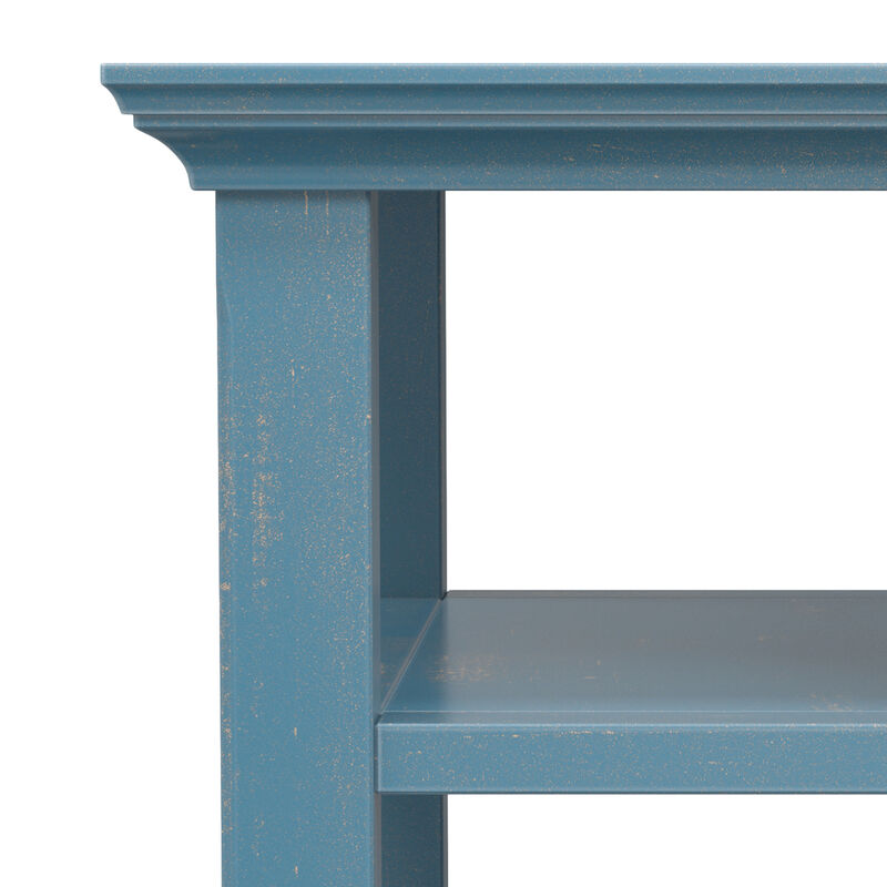 Acadian 14 inch Wide Solid Wood Transitional Narrow Side Table in Distressed Coastal Blue