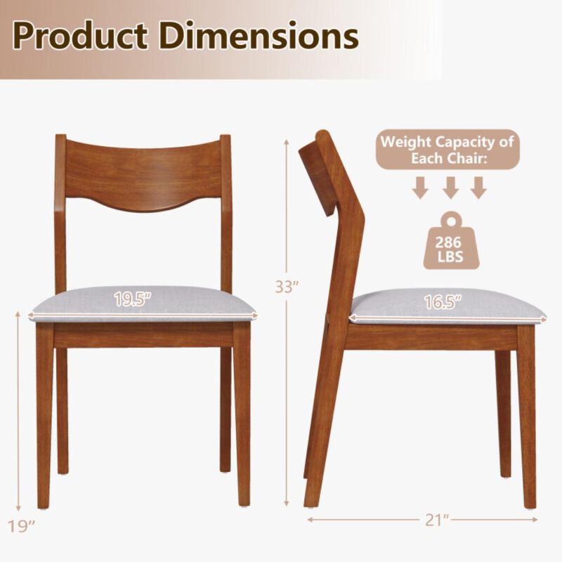 Hivvago Wooden Dining Chair Set of 2 with Rubber Wood Frame and Wide Padded Seat