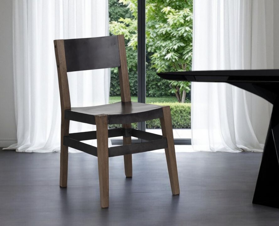 Metal and Wood Open Back Dining Chair, Industrial Style Side Chair for Kitchen