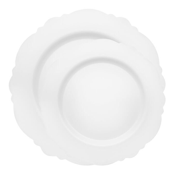 Solid White Round Blossom Plastic Dinnerware Value Set (40 Sets)