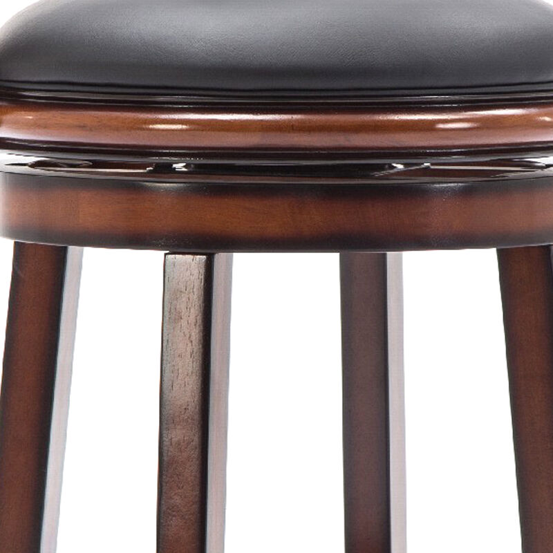 Pal 29 Inch Swivel Bar Stool, Solid Wood, Rich Bonded Leather, Brown