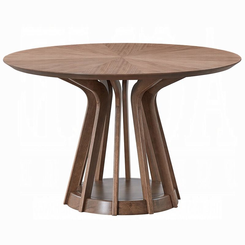Koen Round Dining Table, Scandinavian Style, Walnut Brown Wood 47 Inch