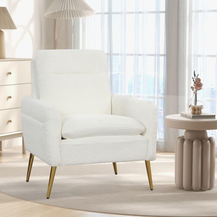 Hivvago Upholstered Sherpa Modern Accent Armchair for Living Room-White