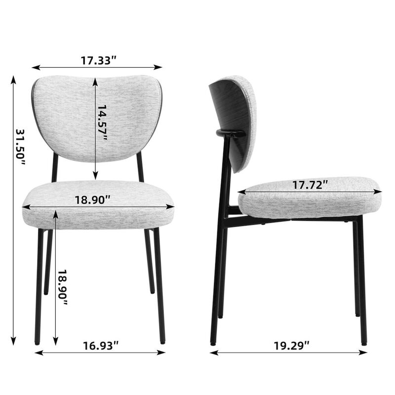 Glamour Home Set of 2 Bethel Beige Washed Woven Fabric Dining Chair with Black Metal Legs