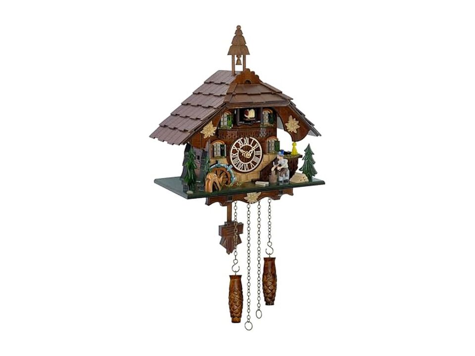 Cuckoo Melodies Volume Control Night Mode Wall Clock 23 Inch Wood Black Rustic