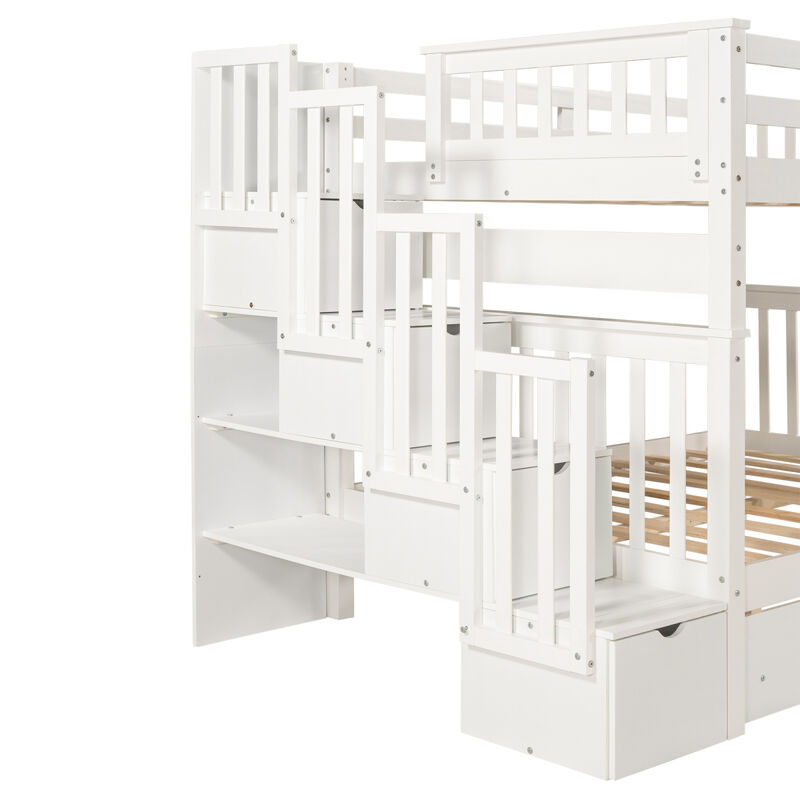 Full Over Full Bunk Bed With Shelves And 6 Storage Drawers image number 7