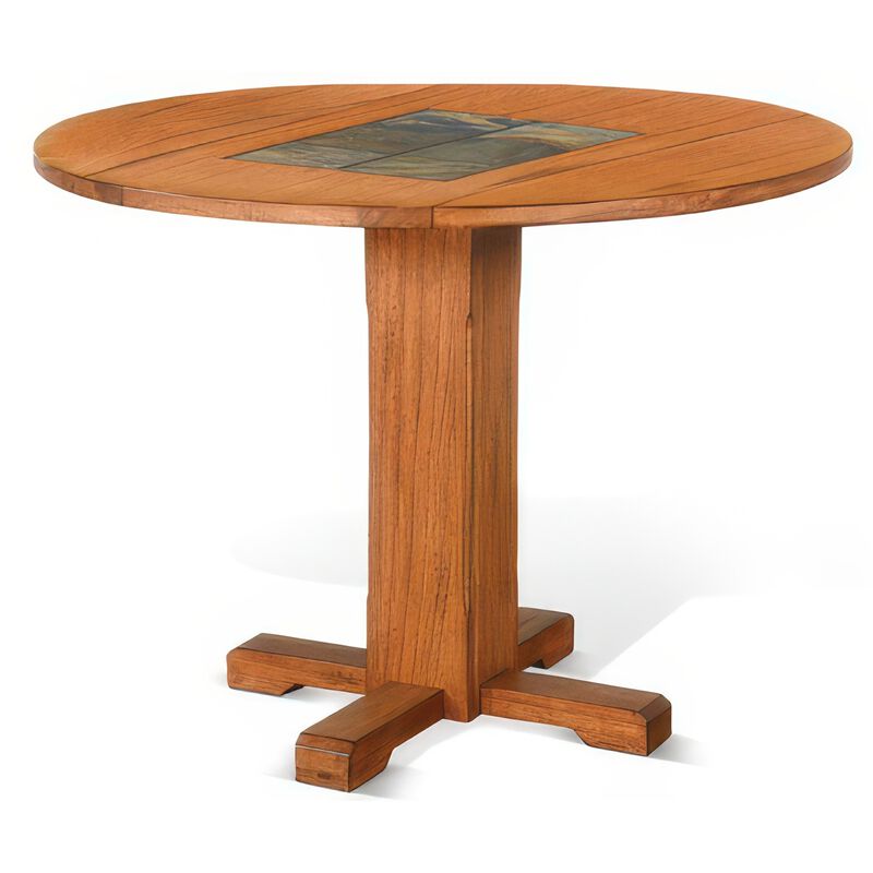 Marv Dining Table w 2 Drop Leaves, 40 Inch Round Top, Brown Wood