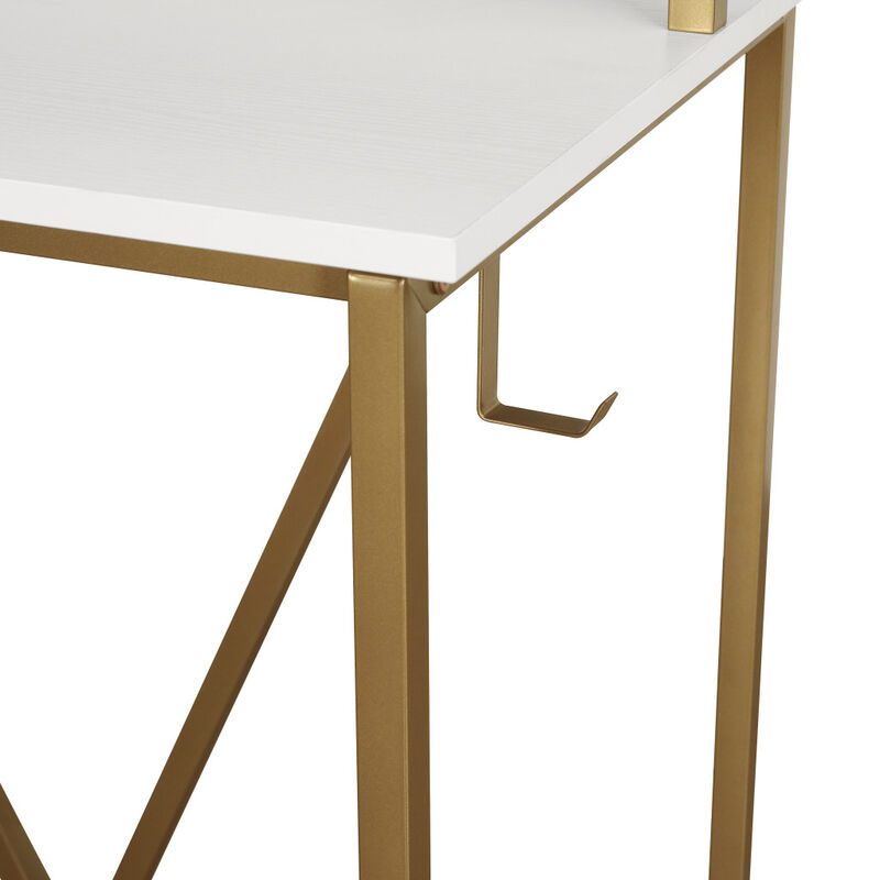 HomeRoots 47" White and Gold Wood and Steel Pedestal Computer Desk image number 4