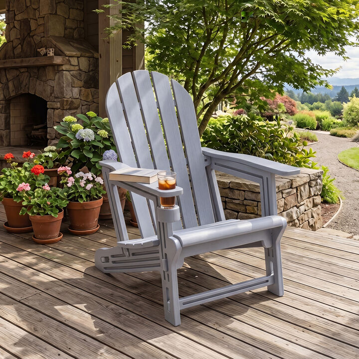 Outdoor HDPE Adirondack Chair Cup Holder Wooden Texture Design for Patio Seating