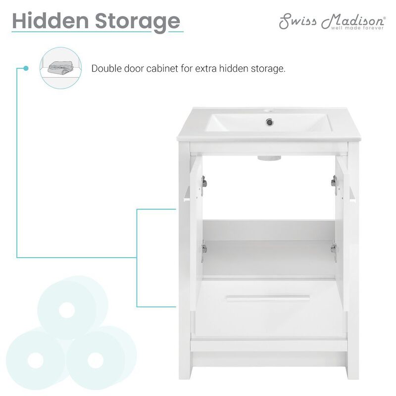 Virage 24" Freestanding Bathroom Vanity in White with Sink Top image number 4