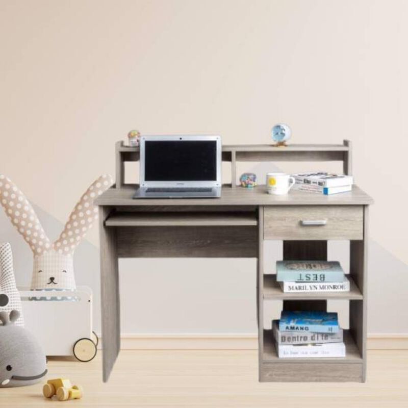 Two-Layer Computer Desk with Drawer Modern & Space-Saving Workstation for Home Office