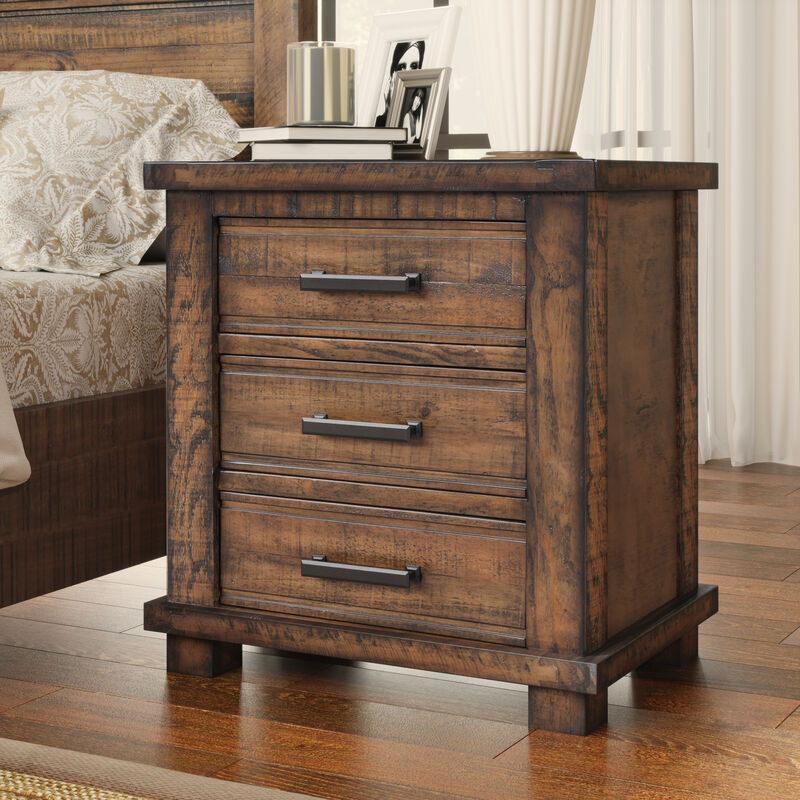 Whisen 24" Rustic Nightstand, 3 Drawers Reclaimed Solid Wood Pine Farmhouse End Table for Bedroom image number 2