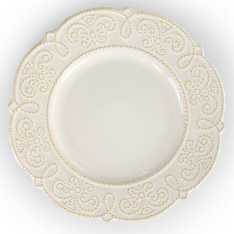 Elama Luna 16 Piece Embossed Scalloped Stoneware Dinnerware Set in White