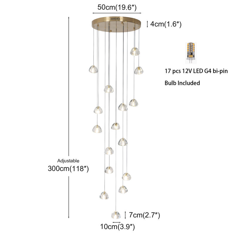 118" Long Chandelier Large Hanging  Crystal Lighting for Stairs High Ceiling image number 9