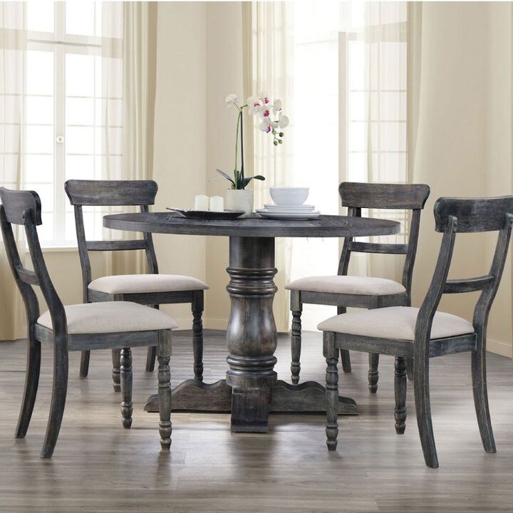 Simple Relax Set of 2 Light Brown Linen Side Chairs in Weathered Gray
