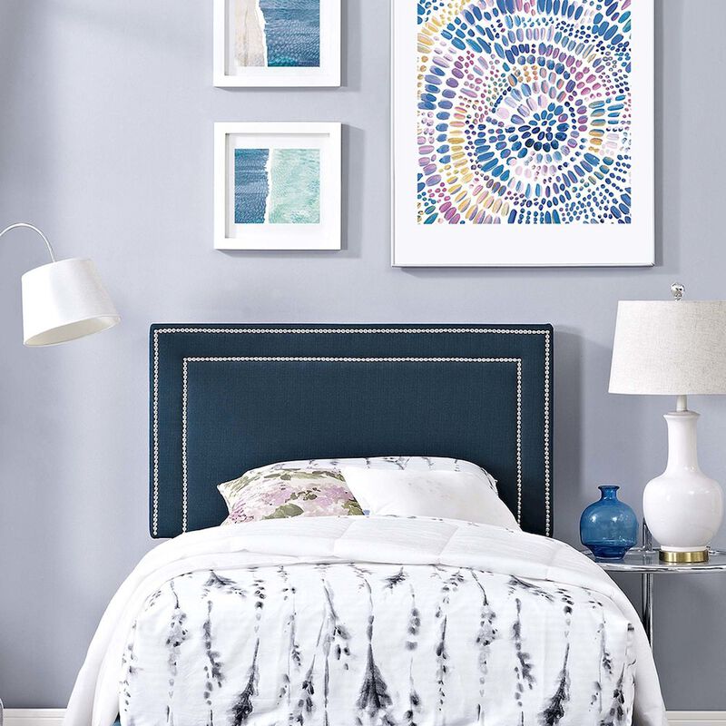 Modway Jessamine Upholstered Fabric Twin Headboard Size with Nailhead Trim in Azure, image number 3