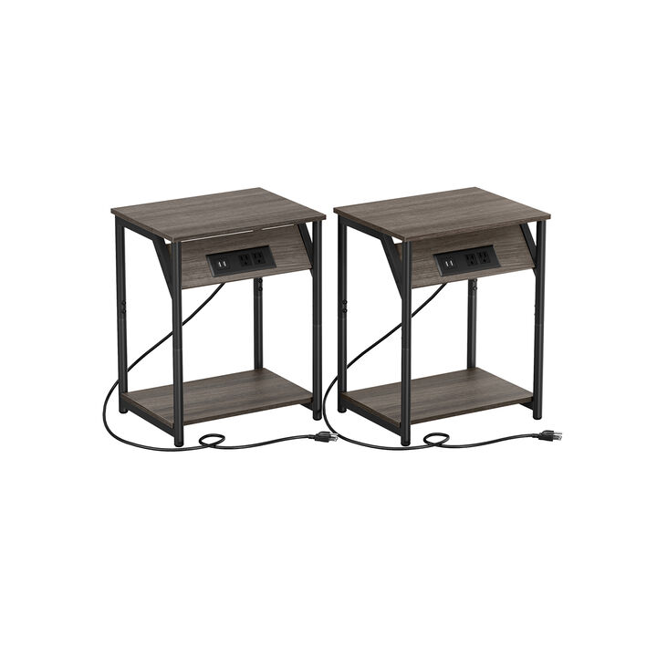 End Table Duo with Built-In Charger &ndash; Set of 2 Tables with USB Ports and AC Power Outlets for Living Spaces