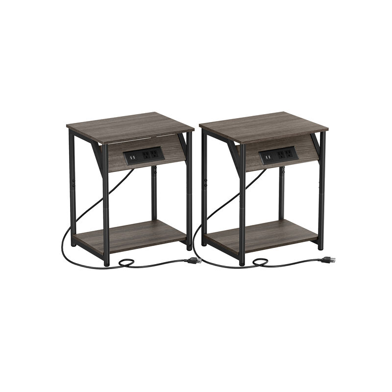 End Table Duo with Built-In Charger &ndash; Set of 2 Tables with USB Ports and AC Power Outlets for Living Spaces