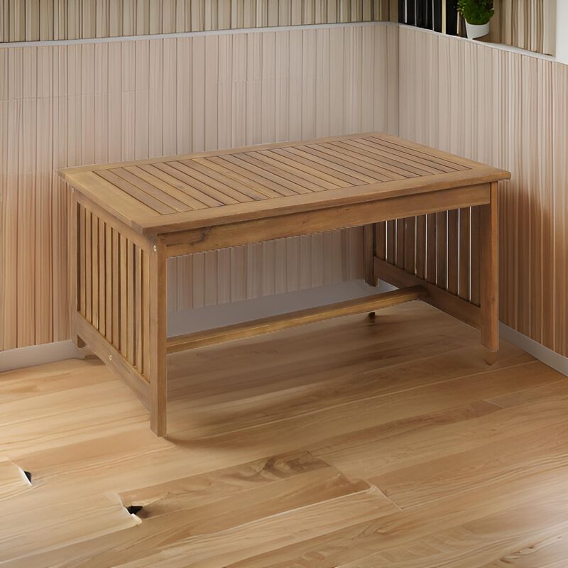 Gerry Outdoor Coffee Table, 40 Inch Rectangular Slat Brown Acacia Wood - Benzara