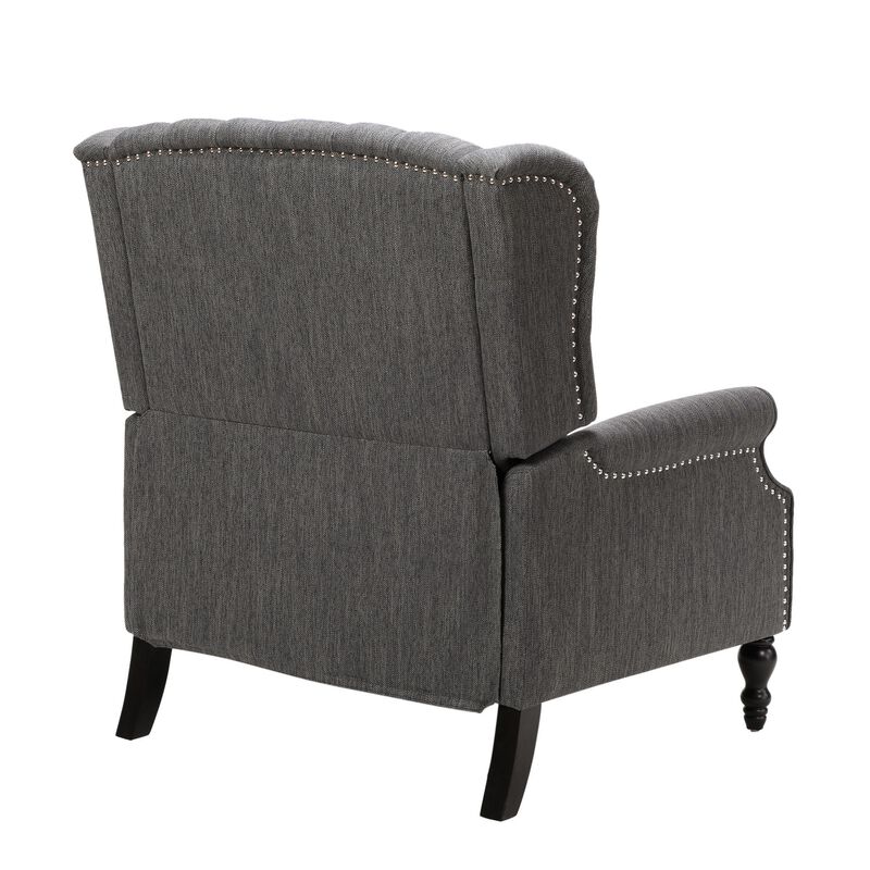 Jade Oversize Wide Chair Manual Recliner, Dark Gray Button Tuft - Benzara