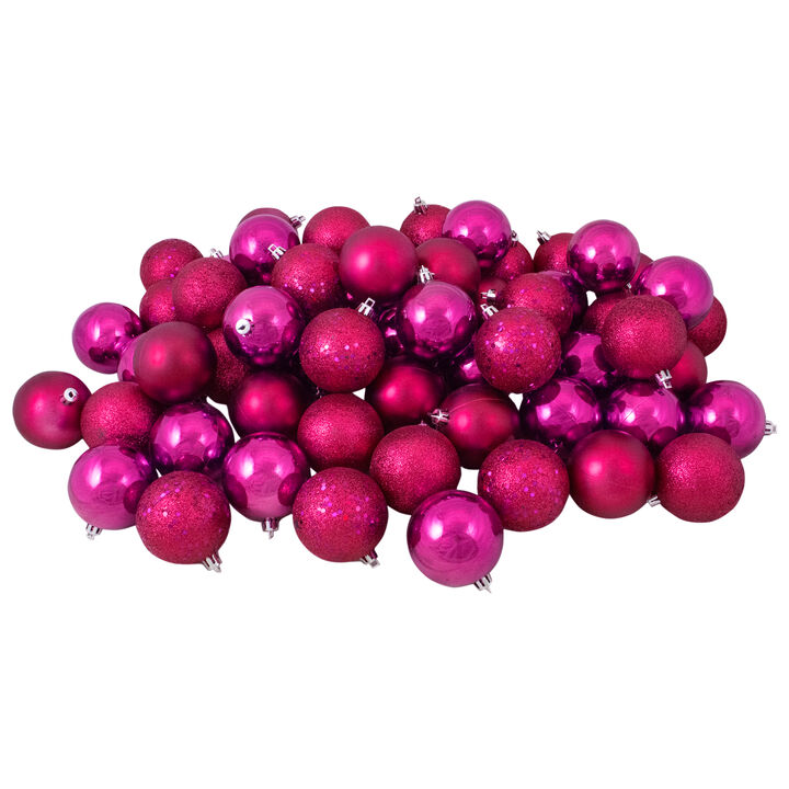 60ct Magenta Pink 4-Finish Shatterproof Christmas Ball Ornaments 2.5" (60mm)