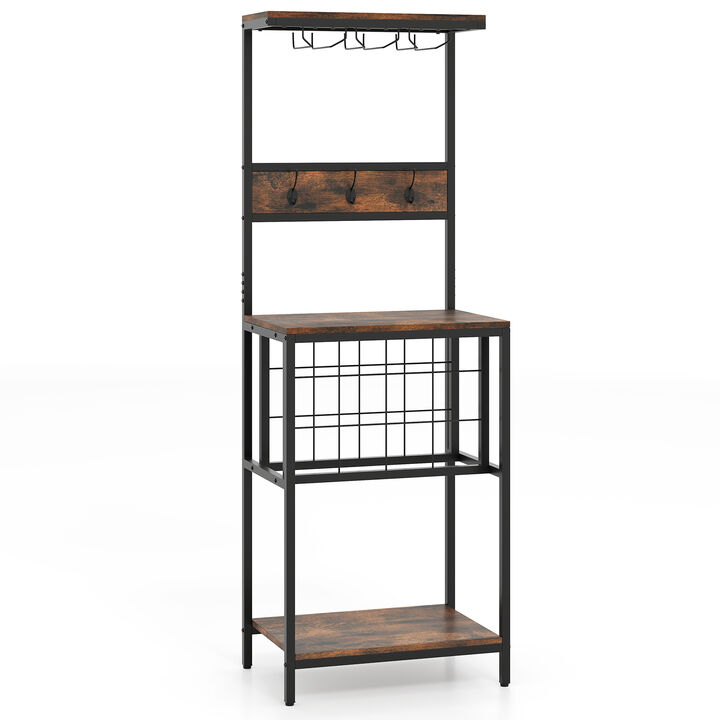 Floor Wine Bar Cabinet with Built-In Wine and Glass Racks, Freestanding Design