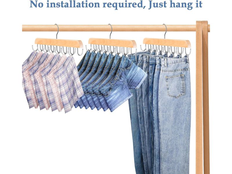 14-Hook Jean Hangers for Closet | Space-Saving Wood, 180&deg; Rotating Hooks image number 1