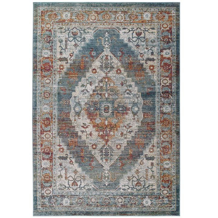 Modway Tribute Camellia Distressed Vintage Floral Persian Medallion Area Rug, 5x8, Multicolored