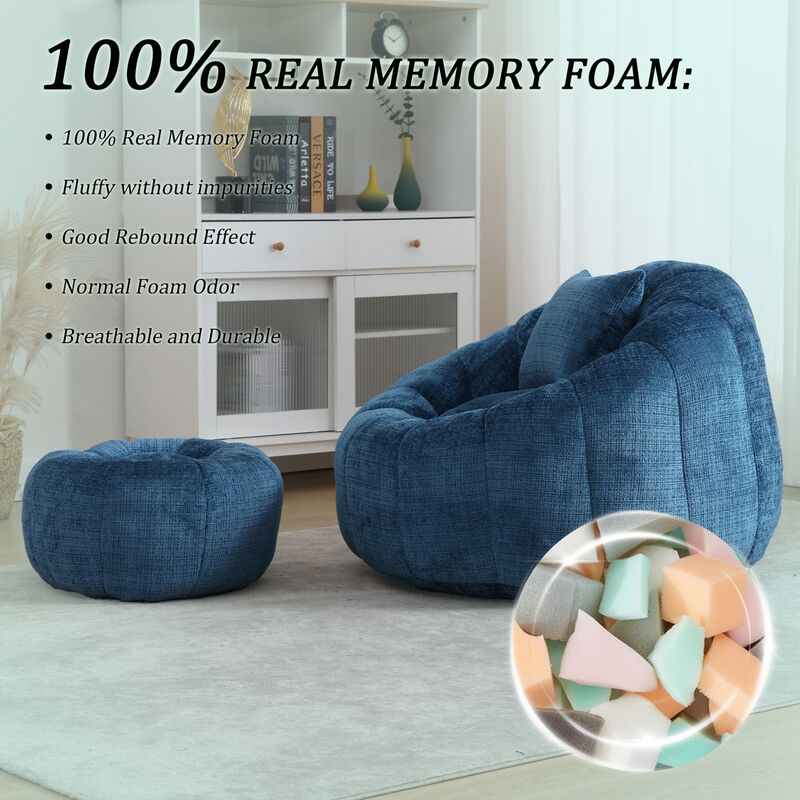 GOODSILO Modern Round Bean Bag Chair with Ottoman Comfortable Single Sofa Reading Lounger image number 4