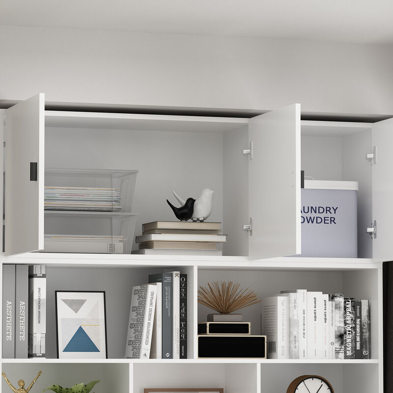 FUFU&GAGA White Storage Cabinet with Glass Doors & Open Shelf, 25mm+15mm+12mm PB Board Construction, Modern Multi-Functional Wardrobe (47.2 x 12.2 x 87.8 in)