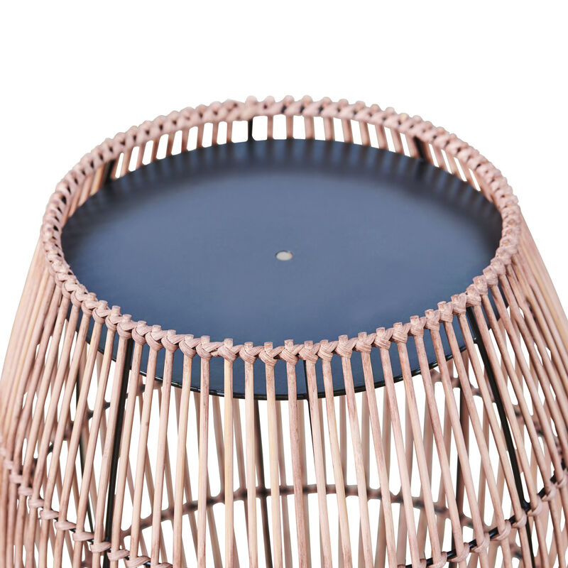 Teamson Home 20.24" Outdoor Open Weave Bohemian Bamboo Drum Side Table with Iron Top, Brown image number 3