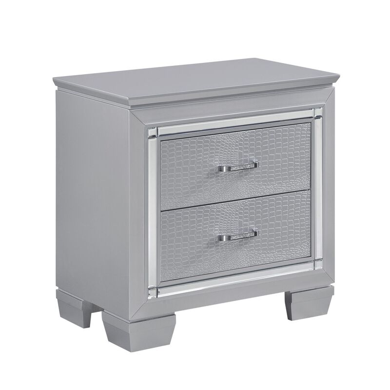 Streamdale Silver Finish Nightstand with Alligator Embossed Drawers image number 0