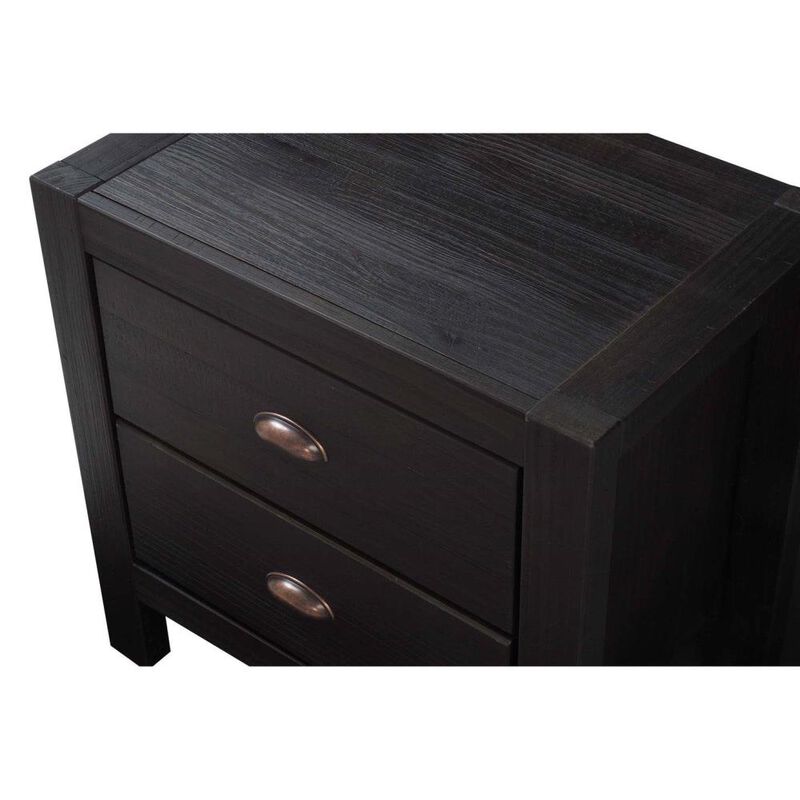 Hivvago Farmhouse Style Solid Pine Wood 2-Drawer Nightstand Bedside Table in Walnut