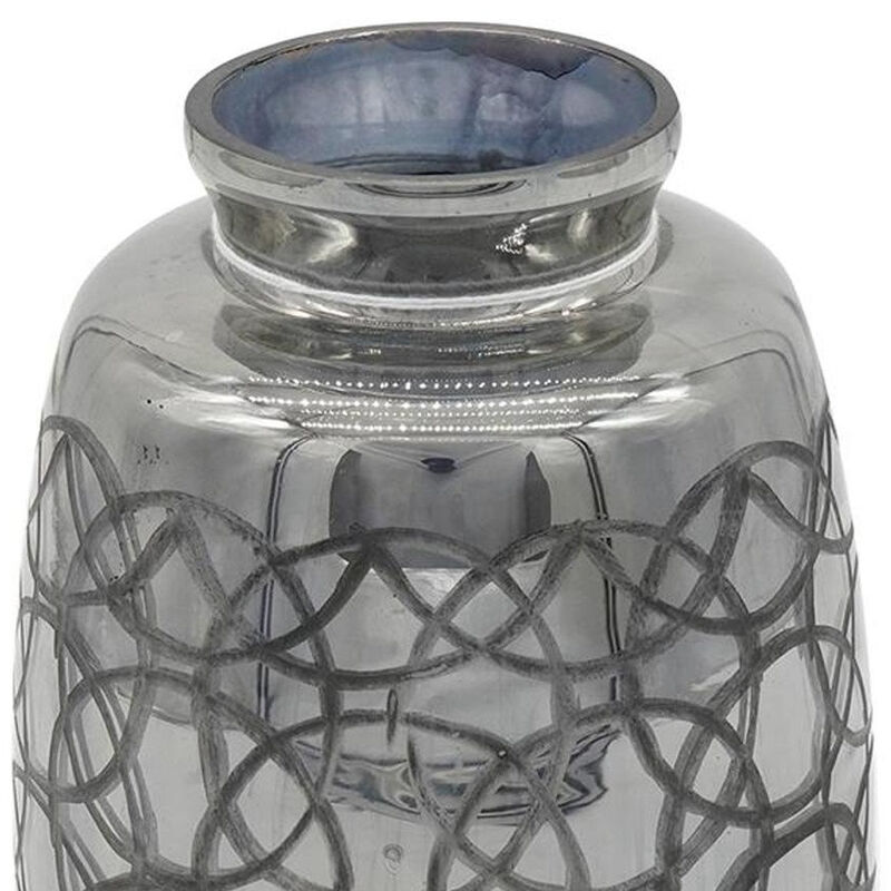 Hivvago 9 Inch Dark Gray Geometric Etched Glass Table Vase