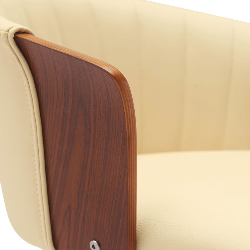 Adjustable Walnut Wood Bar Stool in Cream Faux Leather with Black Metal image number 3