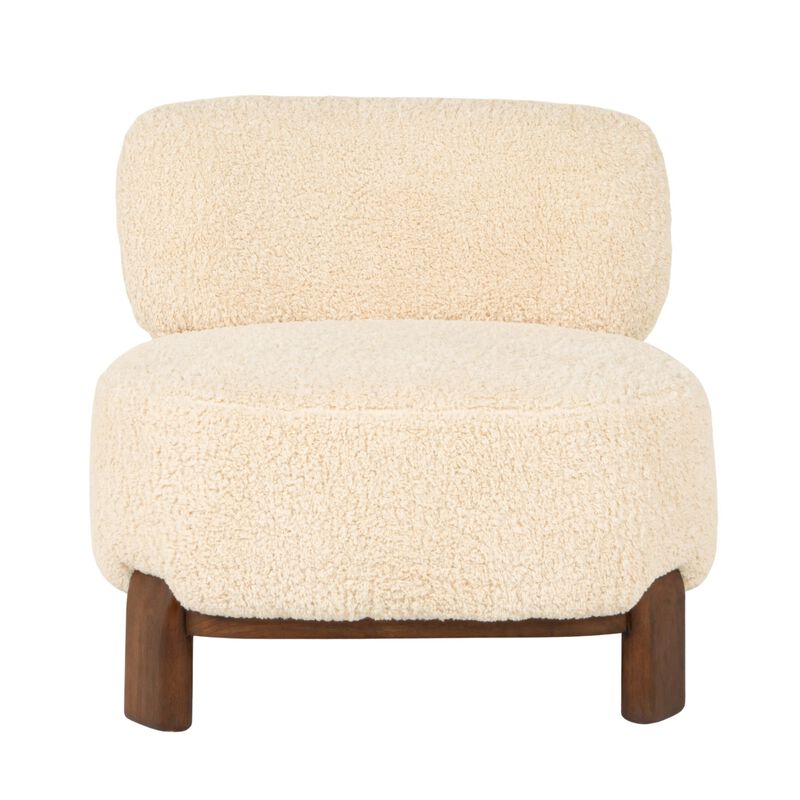 Boucle Accent Chair with Wood Base, Ivory image number 3