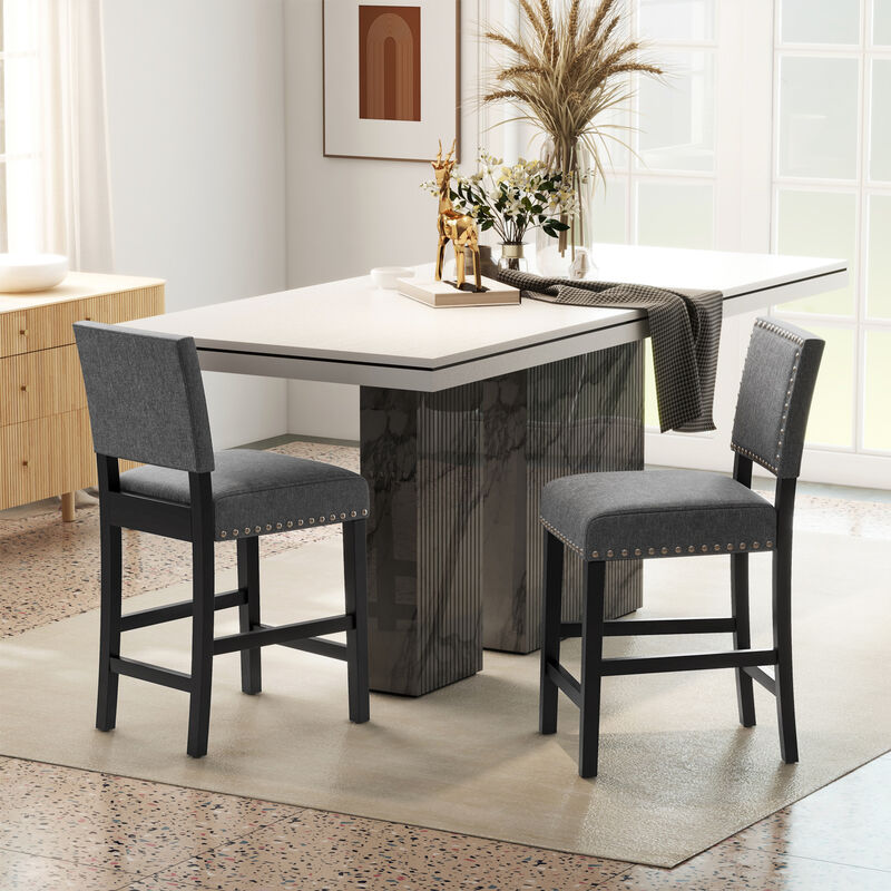 Set of 2 Counter Height Chairs with Solid Rubber Wood Frame