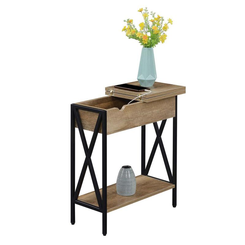 Convenience Concepts Tucson Flip Top End Table with Charging Station and Shelf