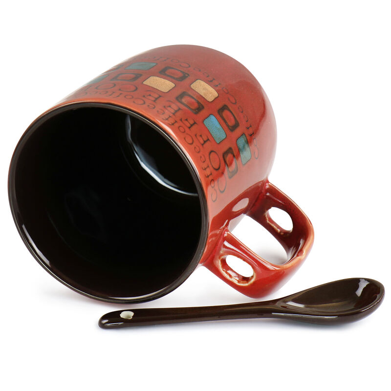 Mr. Coffee Cafe Americano 8 Piece 13oz Ceramic Cup and Spoon Set in Assorted Colors