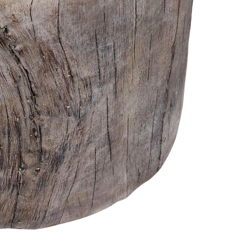 9 Inch Cement Stool Table, Tree Stump Design, Round Top, Classic Brown