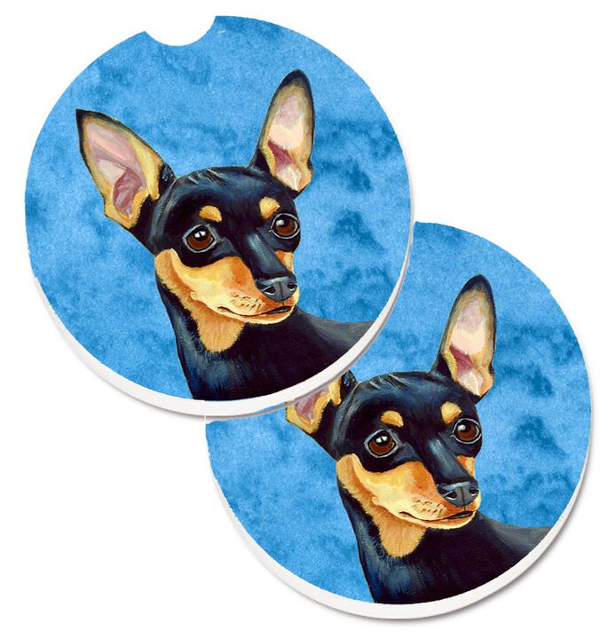 Caroline's Treasures Blue Min Pin Set of 2 Cup Holder Car Coasters LH9380BUCARC, 2.56, Multicolor