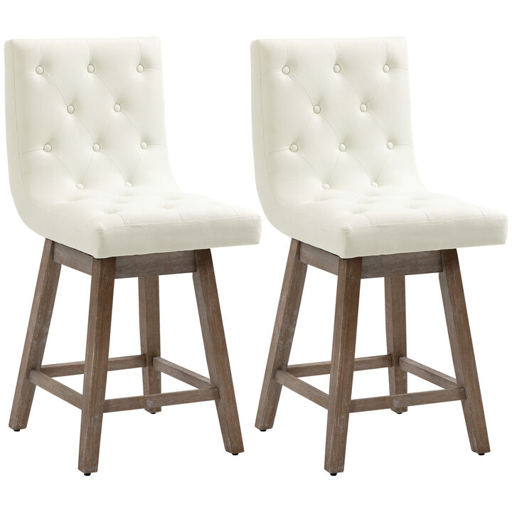 Set of 2 Modern 25.5" Counter Height Swivel Bar Stool Chairs w/ Footrest, Cream