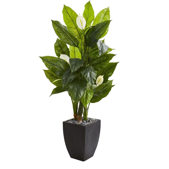 Nearly Natural 63-in Spathyfillum Plant in Black Planter (RealTouch)