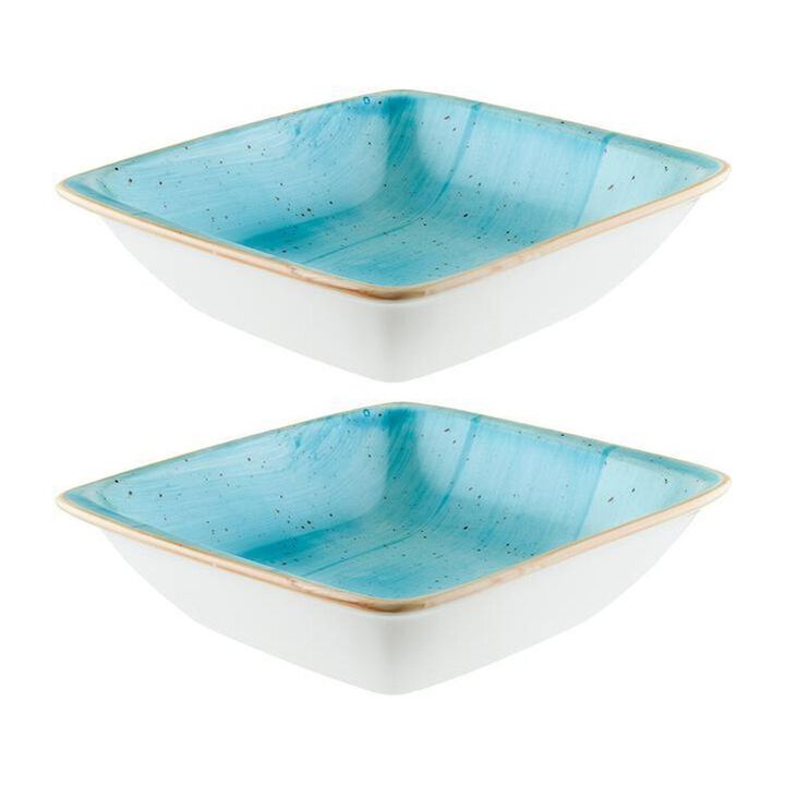 Aqua 7.5" x 6.5" x h:2" 20 oz. Square Blue Vitrified Bowl (Set of 2)
