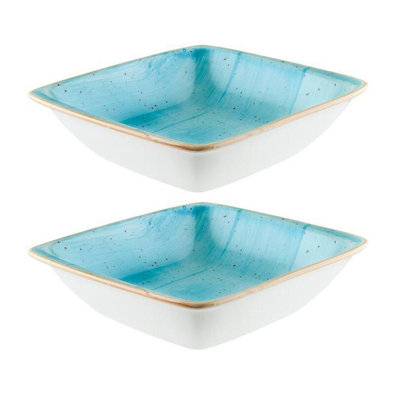 Aqua 7.5" x 6.5" x h:2" 20 oz. Square Blue Vitrified Bowl (Set of 2) image number 0