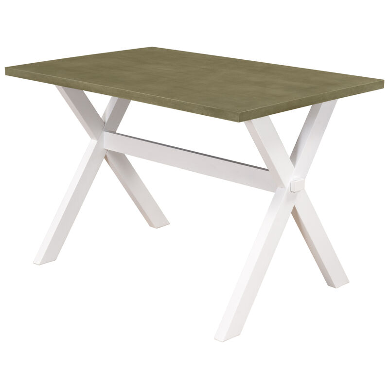 Farmhouse Rustic Wood Kitchen Dining Table with X-SHAPED Legs, Gray Green